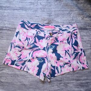 Lilly Pulitzer‎ Floral Shorts Pink White Blue Cotton Blend Flamingo3pSize 6